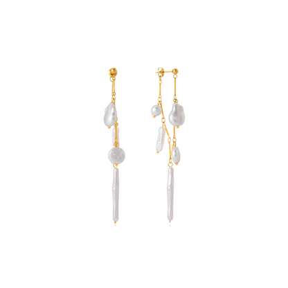 Pearl Pendants Bar Chain Long Stud Earrings