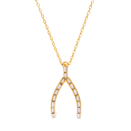 Zirconias Wishbone Pendant Necklace