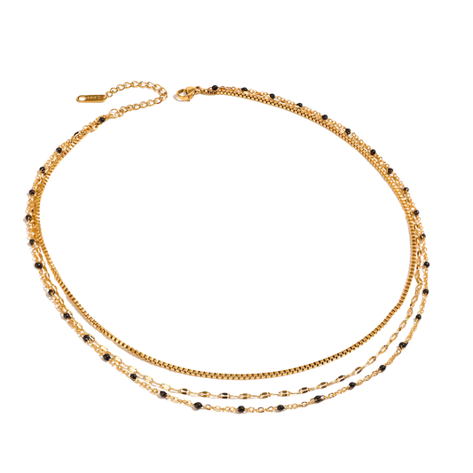 Black Beads Layered Necklace