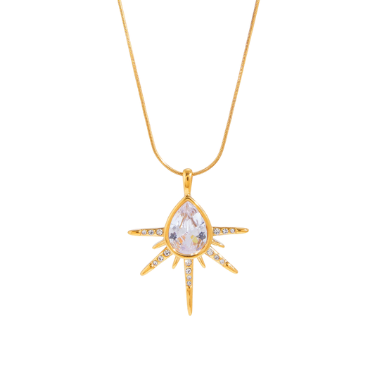 Tear Drop Zirconias Star Pendant Necklace