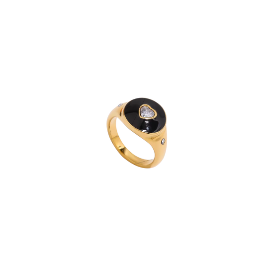 Black Enamel Zirconia Heart Ring