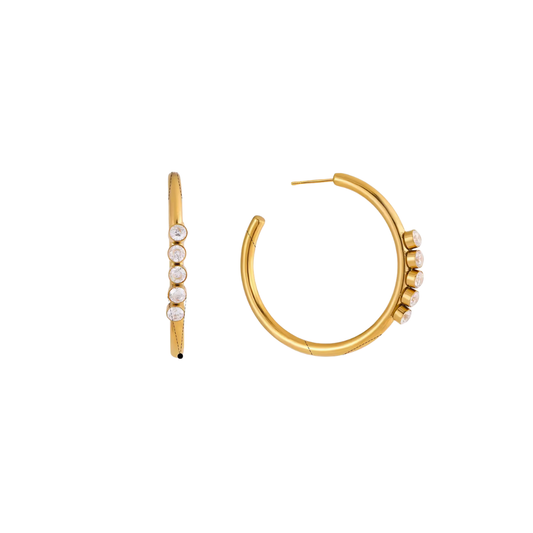 Round Zirconia Hoop Stud Earrings