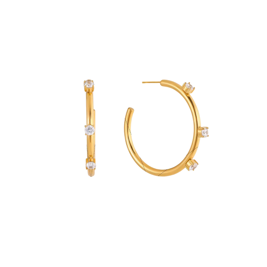 Round Separate Zirconia Hoop Stud Earrings