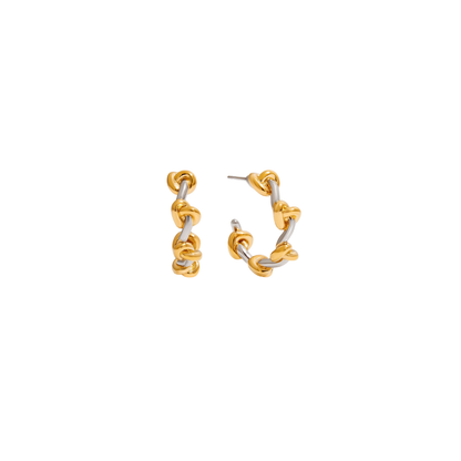 Two Tone Knots Hoop Stud Earrings