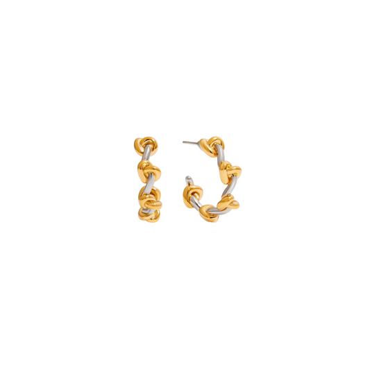 Two Tone Knots Hoop Stud Earrings
