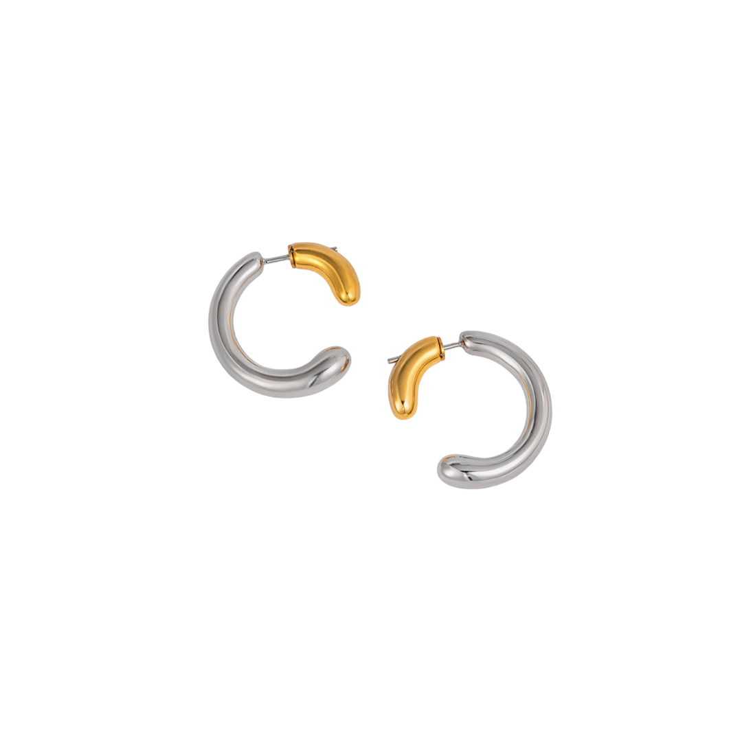 Two Tone C Shape Stud Earrings