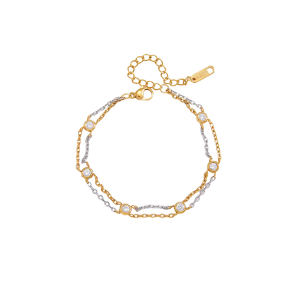 Two Tone Zirconias Double Chain Bracelet