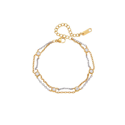 Two Tone Zirconias Double Chain Bracelet