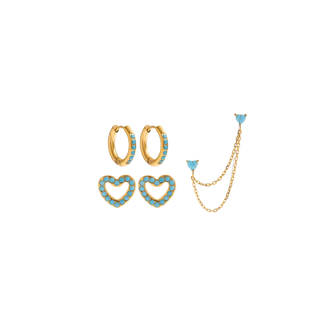 Turquoise Heart Earrings Set