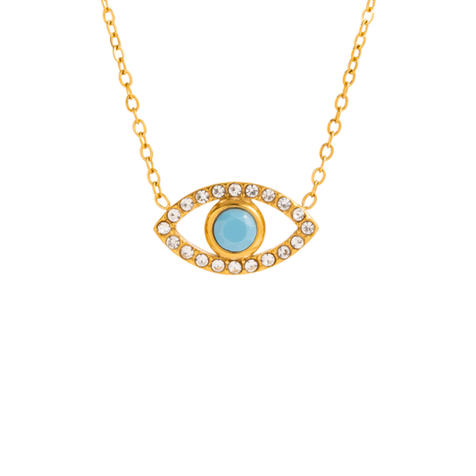 Turquoise & Zirconias Dainty Eye Necklace