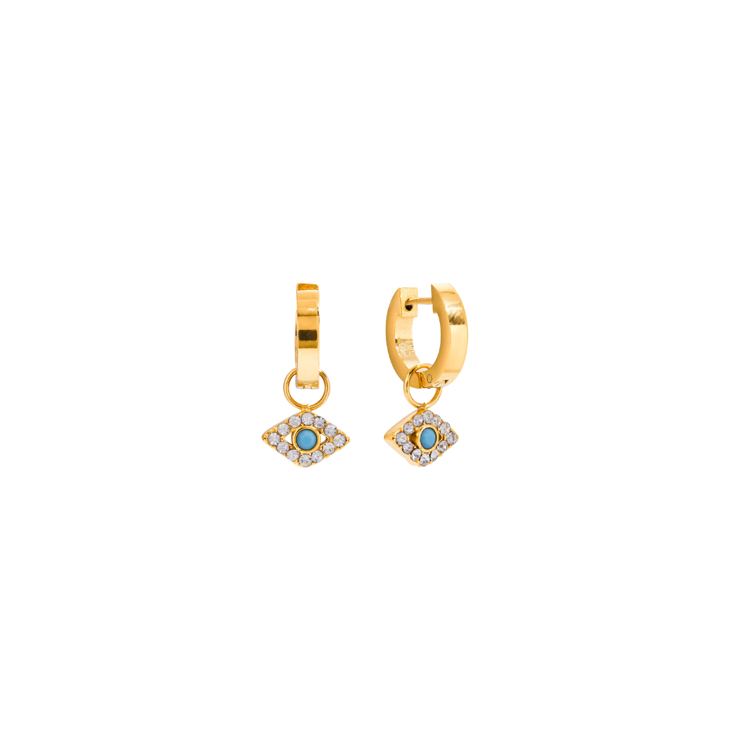 Turquoise & Zirconias Dainty Eye Huggie Earrings