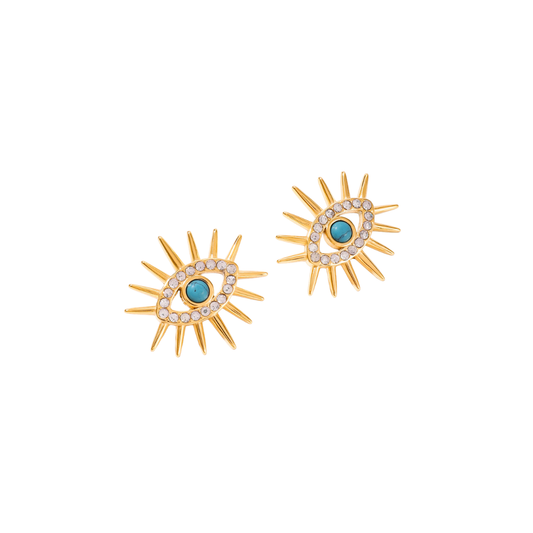 Turquoise & Zirconias Chunky Eye Stud Earrings