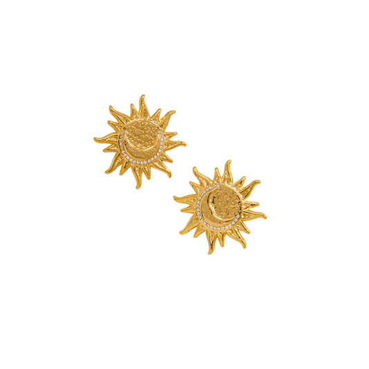 Zirconias Textured Large Sun Stud Earrings
