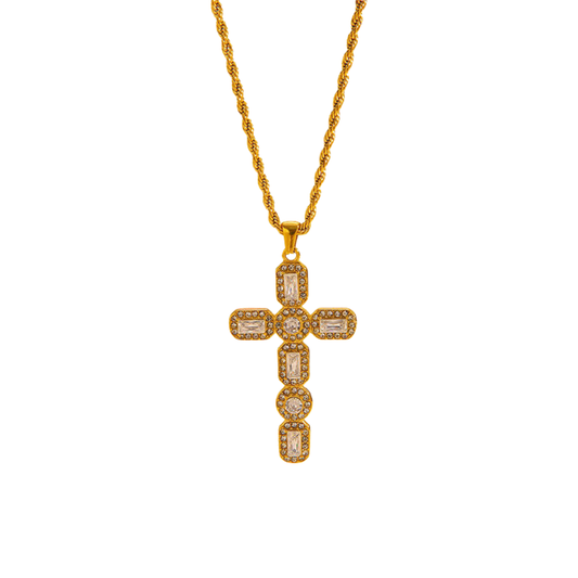 Zirconias Cross Pendant Rope Necklace