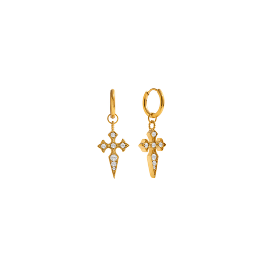 Zirconias Dainty Cross Pendant Huggie Earrings