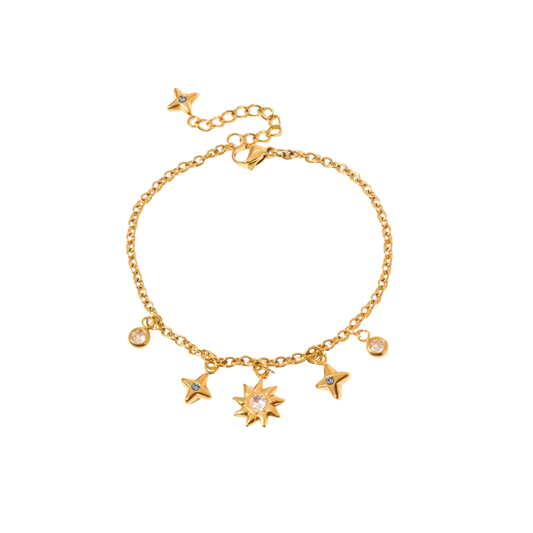 Sun & Moon Blue Tones Zirconias Pendants Chain Bracelet