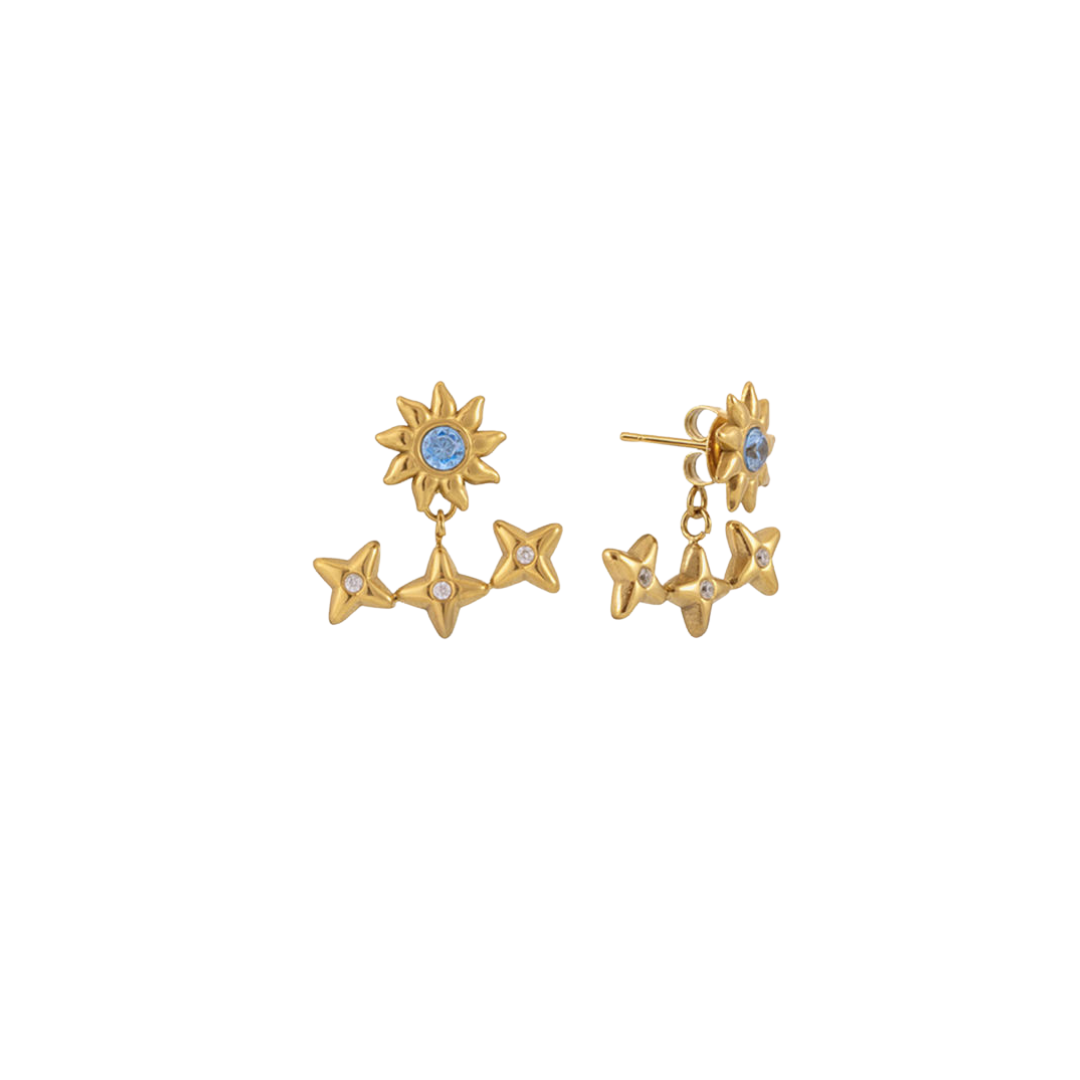Sun & Moon Blue Tones Zirconias Stud Earrings