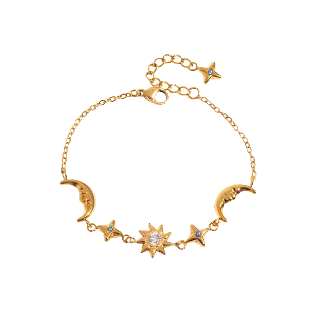 Sun & Moon Blue Tones Zirconias Chain Bracelet