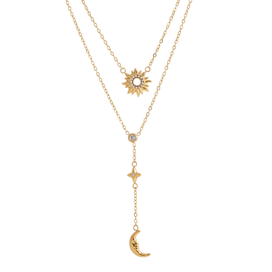 Sun & Moon Zirconias Lariat Necklace