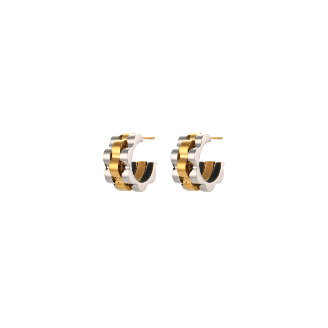 Two Tone Small Band Hoop Stud Earrings
