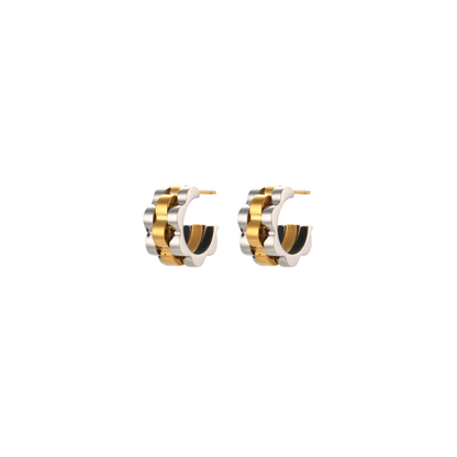 Two Tone Small Band Hoop Stud Earrings