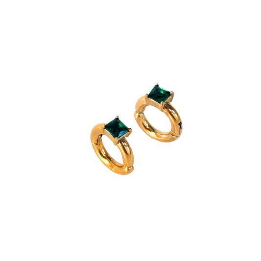 Square Green Zirconia Clip Earcuff Set