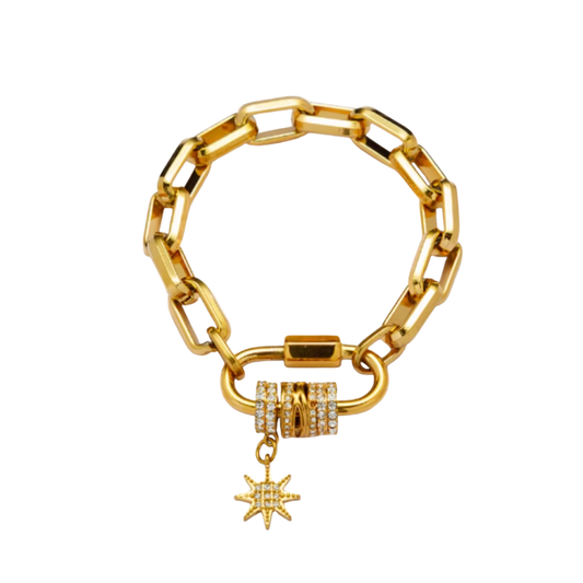 Dainty Mini Sun Charm Carabiner Chunky Chain Bracelet