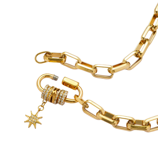 Dainty Mini Sun Charm Carabiner Chunky Chain Necklace