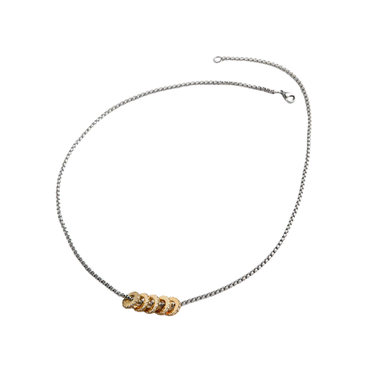 Two Tone Zirconias Gold Hoop Silver Chain Necklace