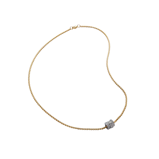 Two Tone Zirconias Silver Hoop Gold Chain Necklace
