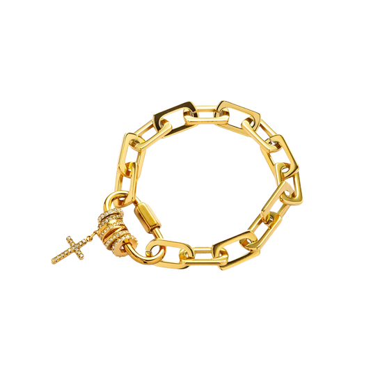 Dainty Mini Cross Charm Carabiner Chunky Chain Bracelet