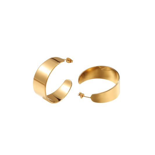 C Shape Flat Chunky Hoop Stud Earrings