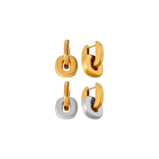Square Pendant U Hoop Earrings