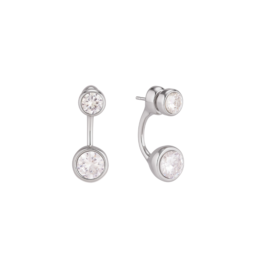 Silver Round Zirconia Irregular Stud Earrings