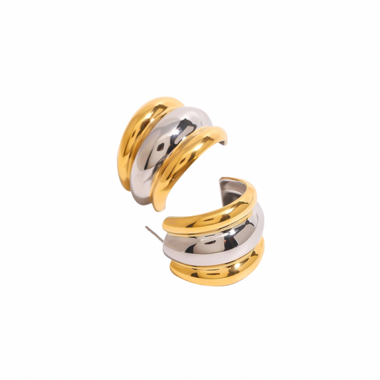 Two Tone Chunky Hoop Studs Earrings