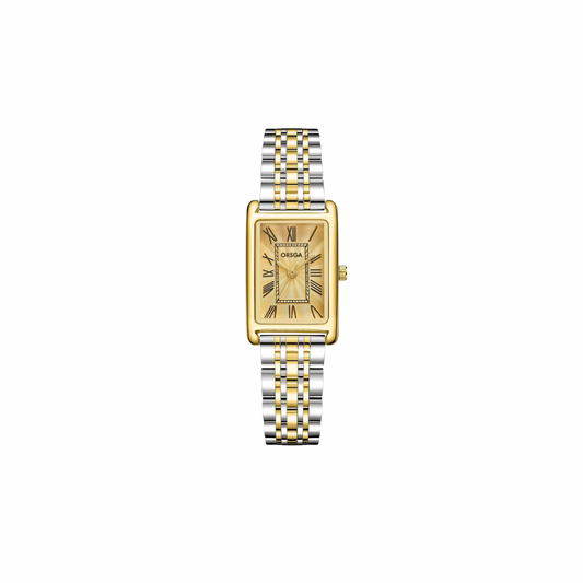 Two Tone Yellow Rectangular Watch