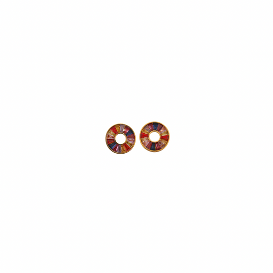 Colorful Rectangular Zirconias Circle Studs Earrings