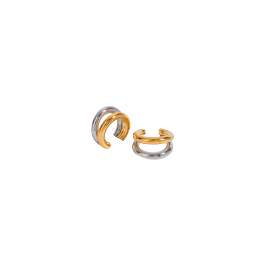 Two Tone Double Hoop Ear Cuff Set
