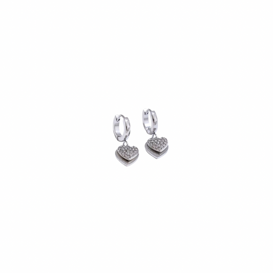 Silver Zirconias Heart Charms Mini Huggies Earrings