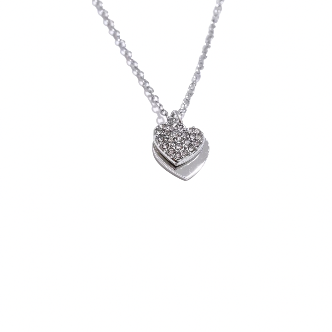 Silver Zirconias Hearts Charms Pendant Necklace