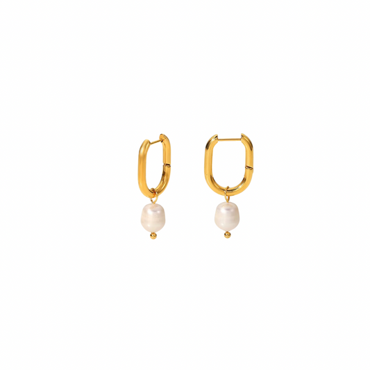 Freshwater Pearl Pendant Oval Hoop Earrings