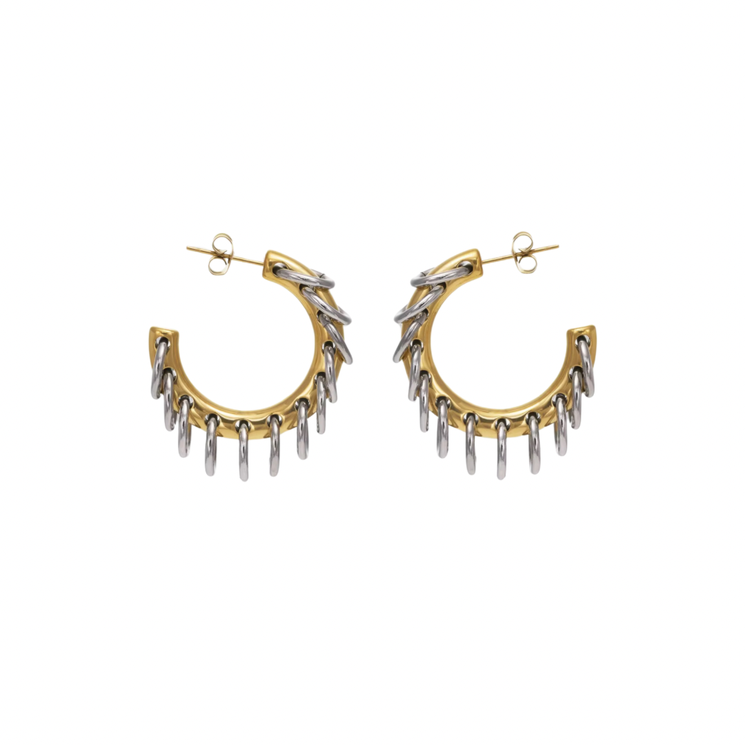 Two Tone Fringe Hoop Earrings