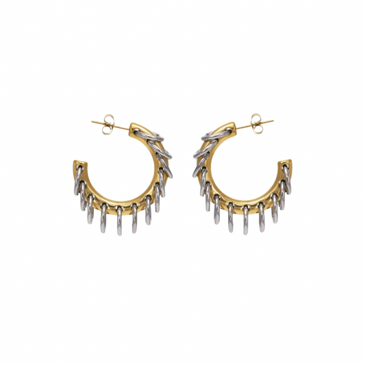 Two Tone Fringe Hoop Earrings