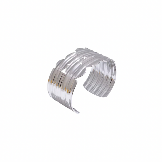 Silver Round Shaped Textured Cuff Bracelet