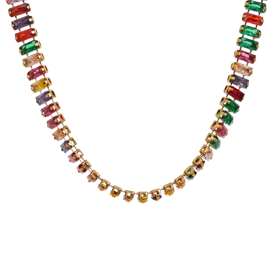 Colorful Retangular Zirconias Choker Necklace