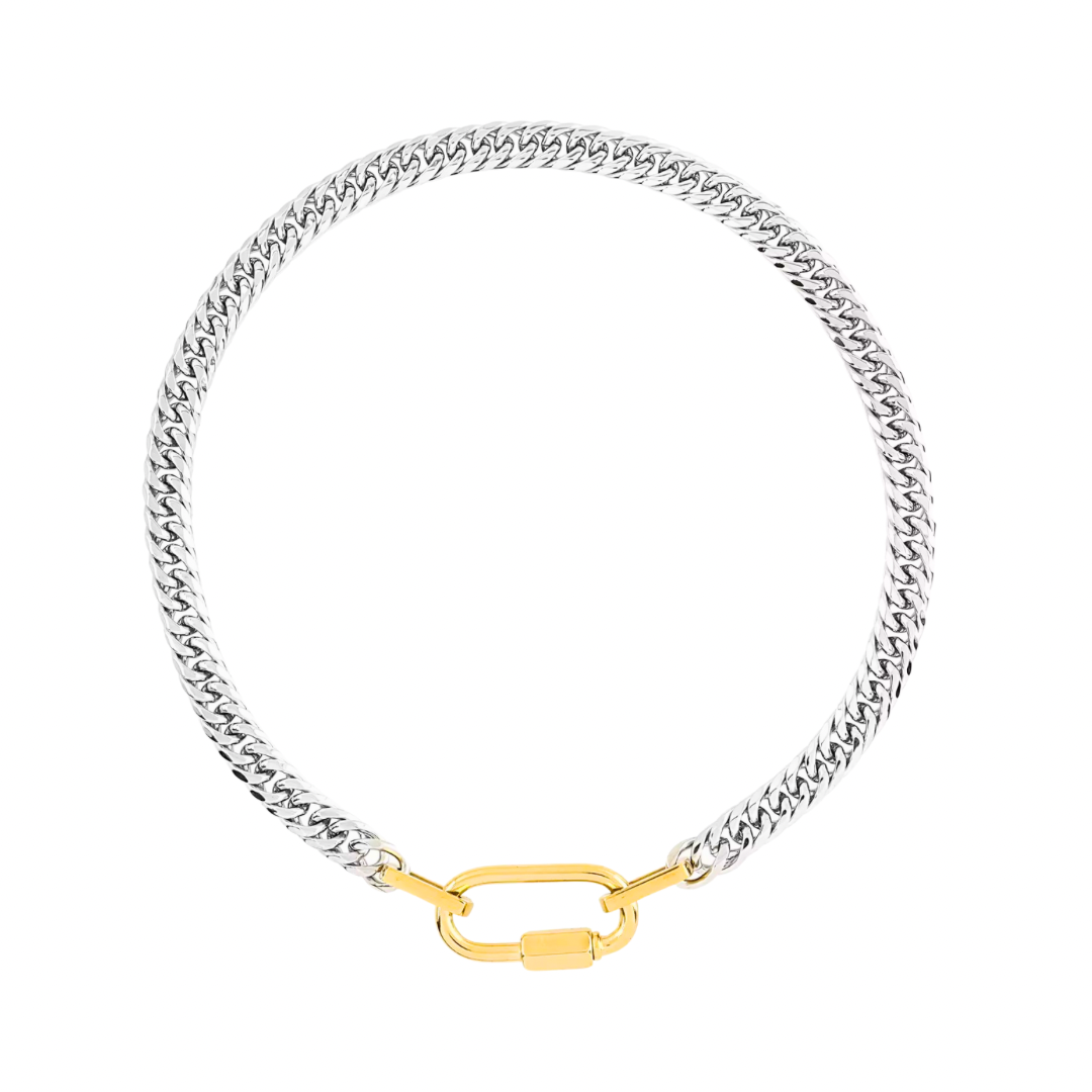 Two Tone Carabiner Chunky Cuban Necklace