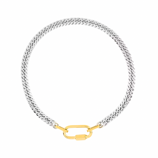 Two Tone Carabiner Chunky Cuban Necklace