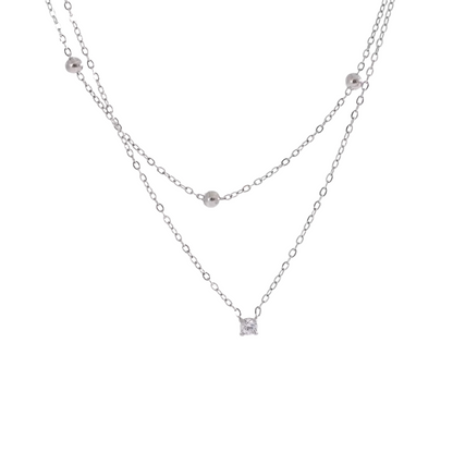 Silver Layer Zirconia & Mini Balls Necklace