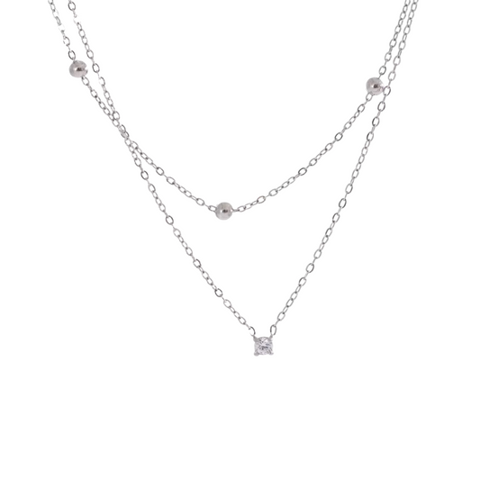 Silver Layer Zirconia & Mini Balls Necklace