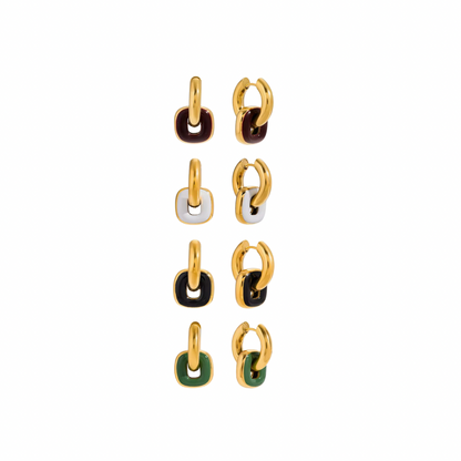 Colored Enamel Pendant Hoop Earrings (Choose one)